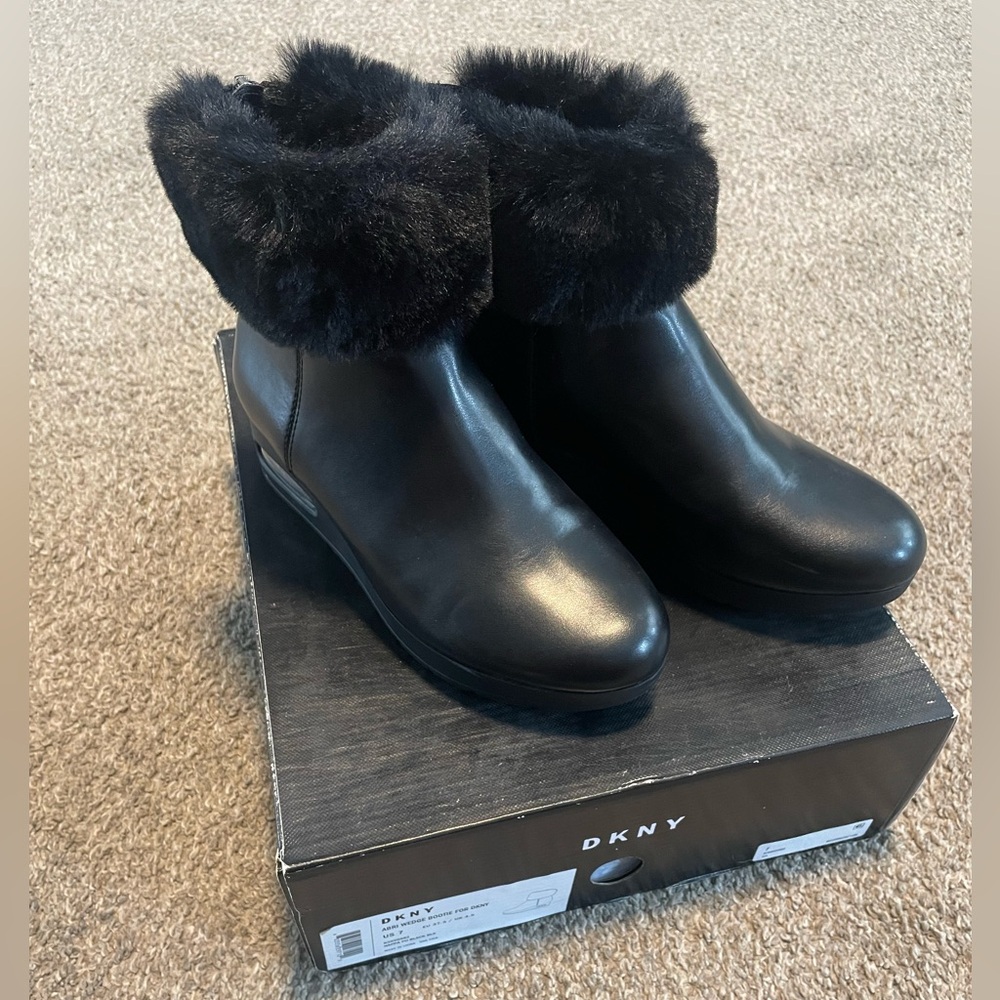 DKNY fur wedge boots